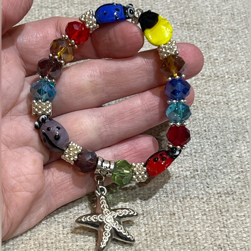 Multicolored Beaded Starfish Pendant Bracelet